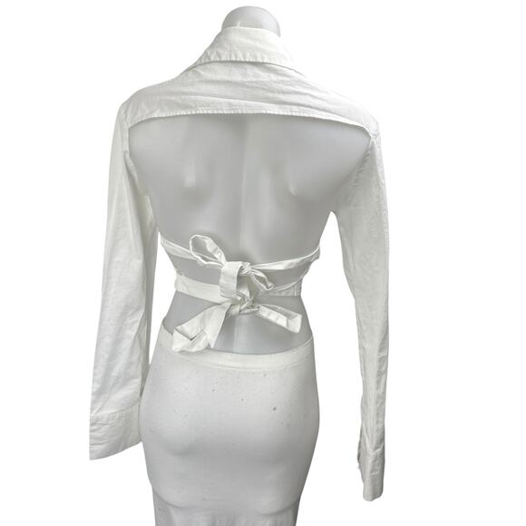 Lioness Women's White Open Back Long Sleeve Button Up Shirt Crop Top Size M - Picture 2 of 4